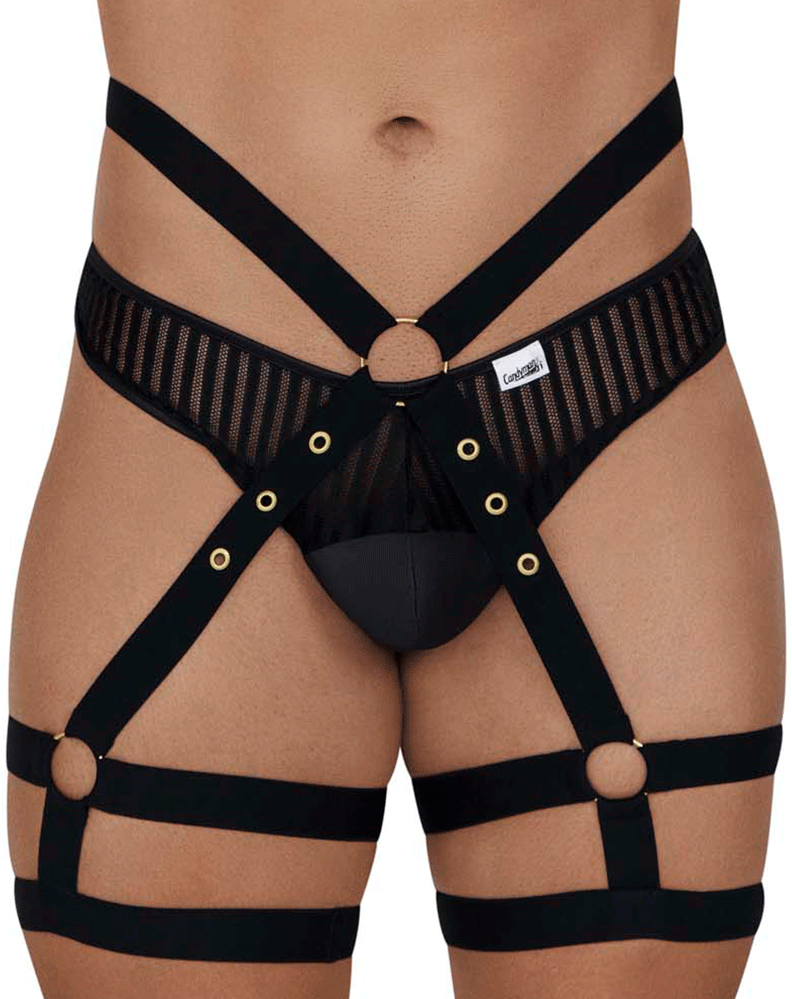 Candyman 99676 Garter Thongs Two Piece Set Black