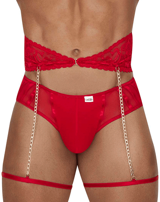 Candyman 99703 Garter Briefs Two Piece Set Red